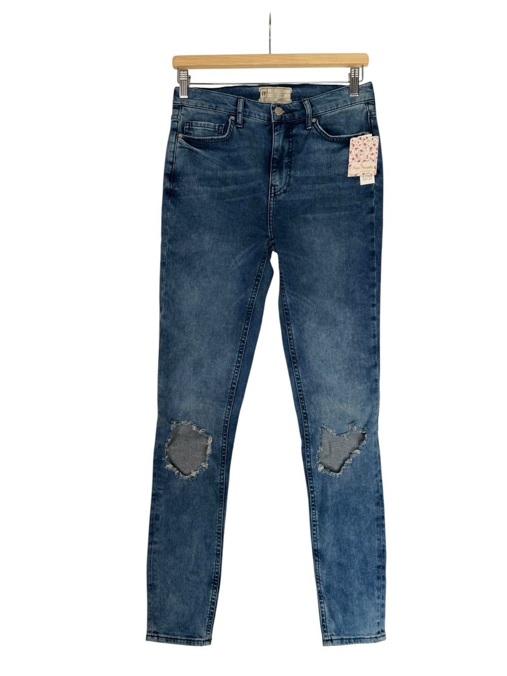 Free People Busted Distressed Skinny Jeans Turquoise Size 28 NWT